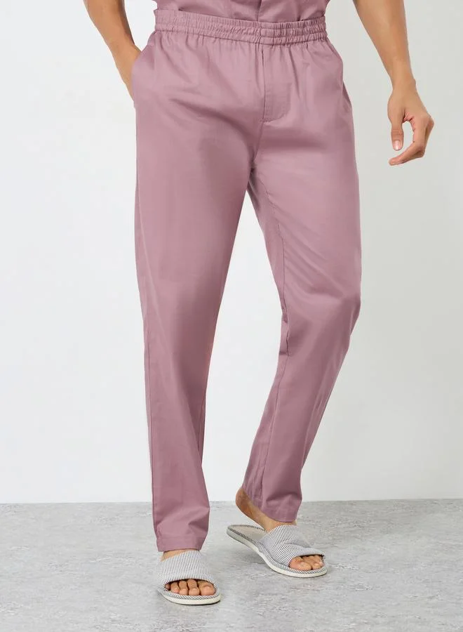 Styli  Men Solid Relaxed Fit Shirt and Pyjama Set for Men | Best Price UAE